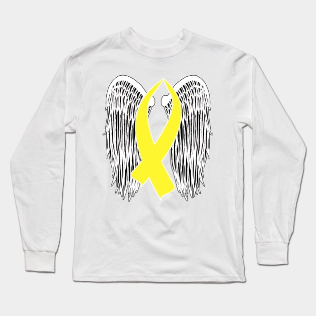 Winged Awareness Ribbon (Yellow) Long Sleeve T-Shirt by BlakCircleGirl